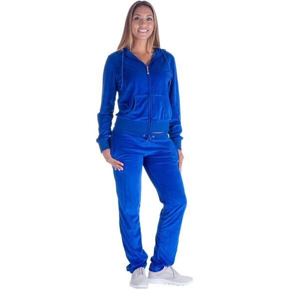 Luxurious Women's Velour Tracksuit Set - Cozy Zip-Up Hoodie & Sweatpants - Picture 1 of 4